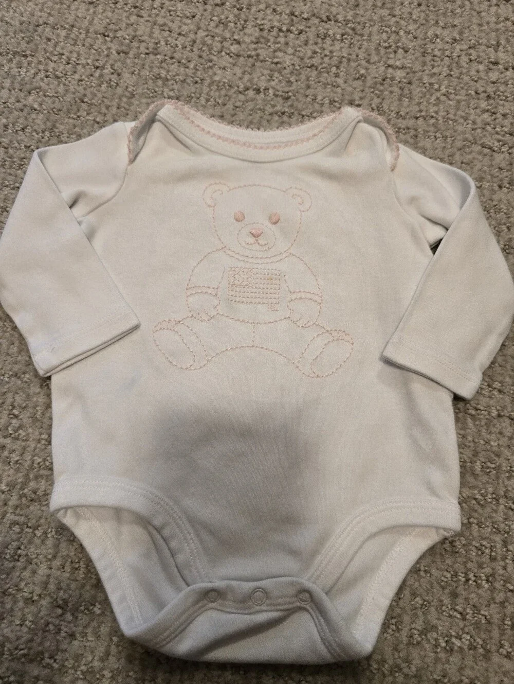 Lalph Lauren Baby Long-Sleeve One-Piece with Pink Teddy Embroidery